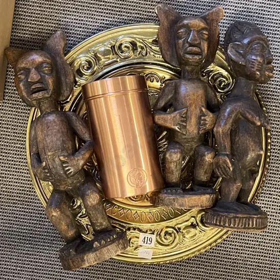 Quantity of Assorted Including Brass Wall-hangings and Carved Figures