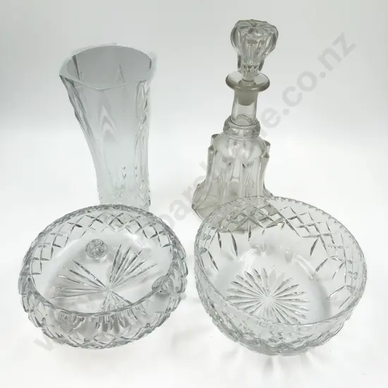 Two Crystal Bowls together with Decanter and Vase