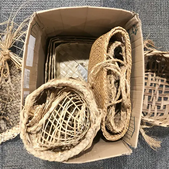 Box of Assorted Wicker Baskets Etc.