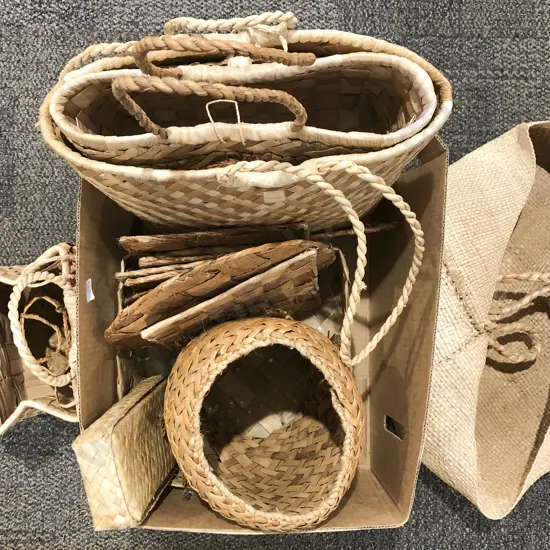 Box of Assorted Wicker Baskets Etc.