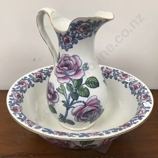 Floral Decorated Ceramic Jug and Basin