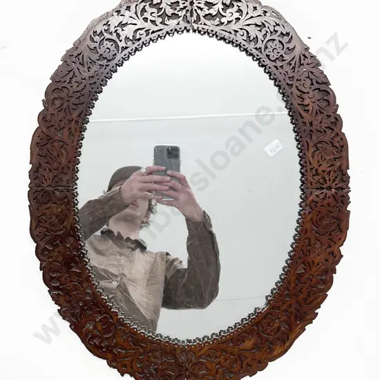 Ornate Fretwork Framed Oval Wall Mirror