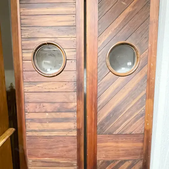 Pair of Ship Galley Doors with Round Glazed Port Holes