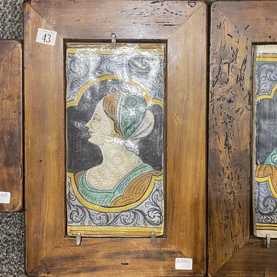 Three Framed Italian Hand Painted Tiles