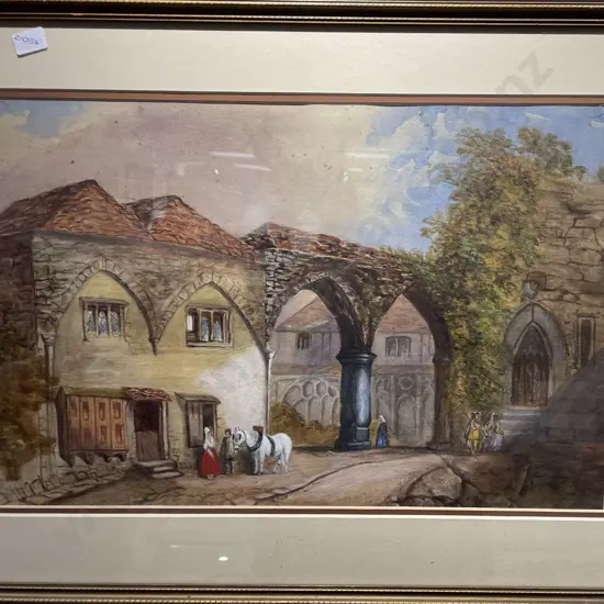 Unknown Artist - European Village Square - Watercolour