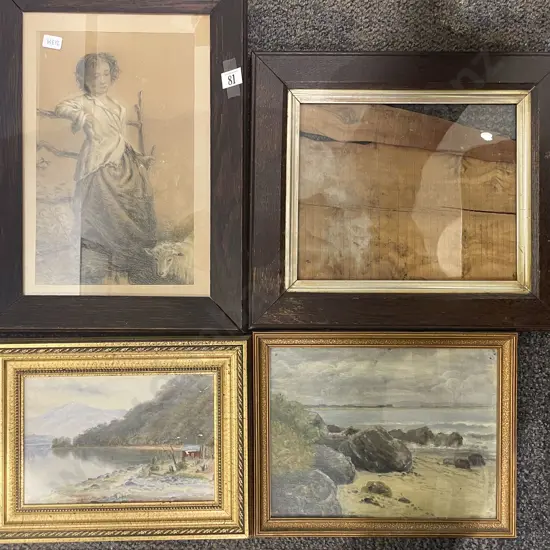 Vintage Pastel Portrait Together with Two Small Oils and Empty Frame (4)