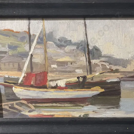 K.M. Handyside - Dockside Scene - Oil on Board