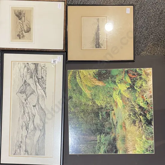 Two Small Framed Etchings Together with Two Prints