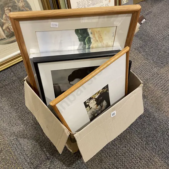Box of Assorted Framed Prints and Originals etc
