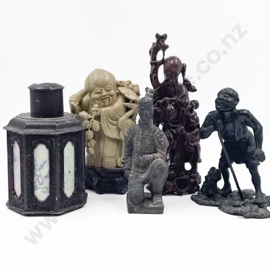 Chinese Tea Caddy Together with Four Assorted Figures