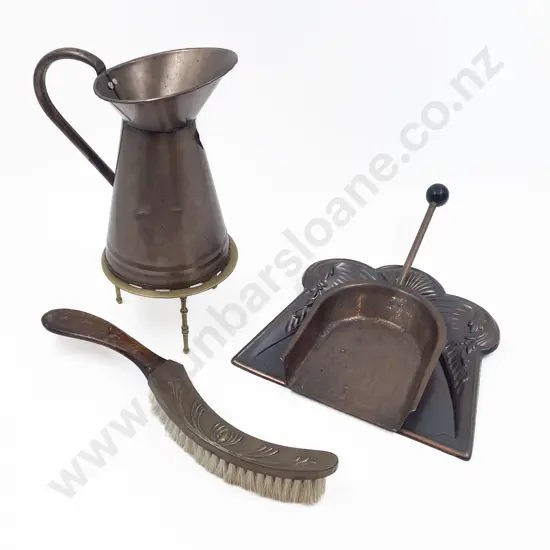 Copper Crumb Tray and Brush with Small Assortment of Metal Ware