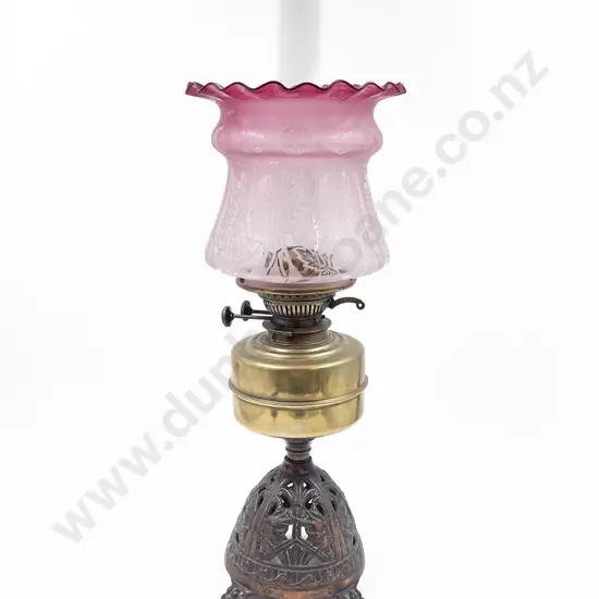 Vintage Kerosene Lamp with Cranberry Light Shade