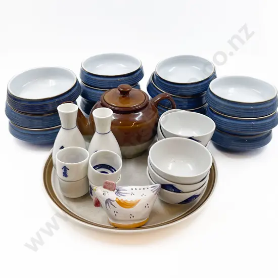 Small Quantity of Assorted Including Sake Decanters and Cups Together with Glazed Pottery Soup Bowls