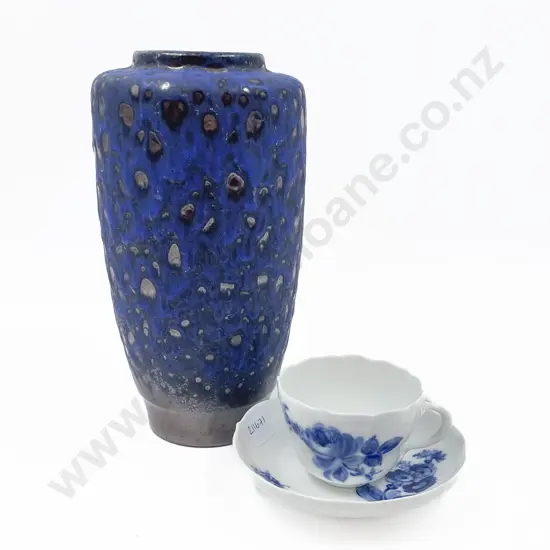 German Pottery Vase Together with Blue and White Cup and Saucer