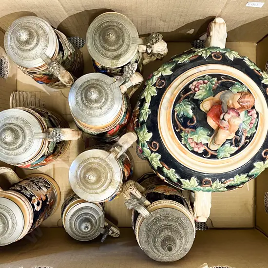 Quantity of Assorted Beer Stein and Rumtopf Barrel