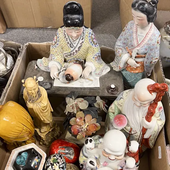 Box of Assorted Chinese Figures and Ornaments etc