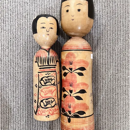 Two Japanese Kokeshi Wooden Dolls