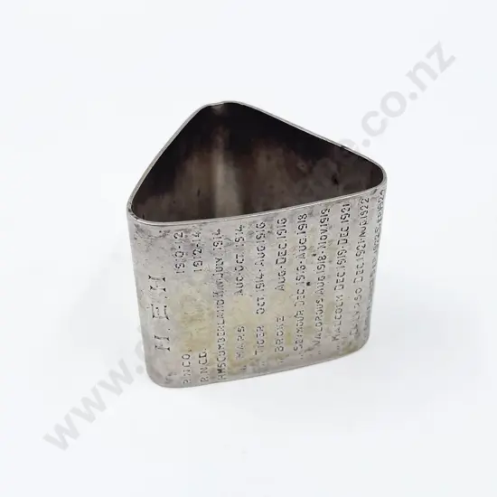 Plated Triangular Napkin Ring with Naval Engravings