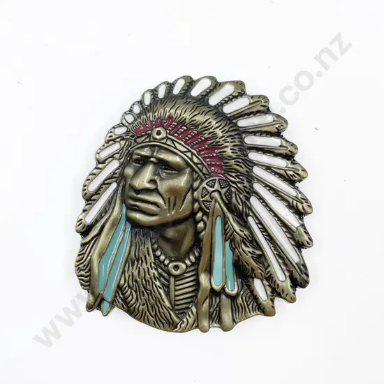 Modern Metal American Indian Chief Enamelled Belt Buckle