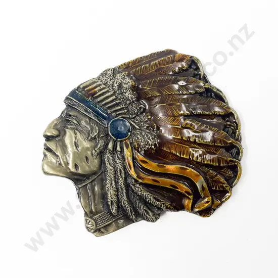 Modern Metal American Indian Chief Enamelled Belt Buckle