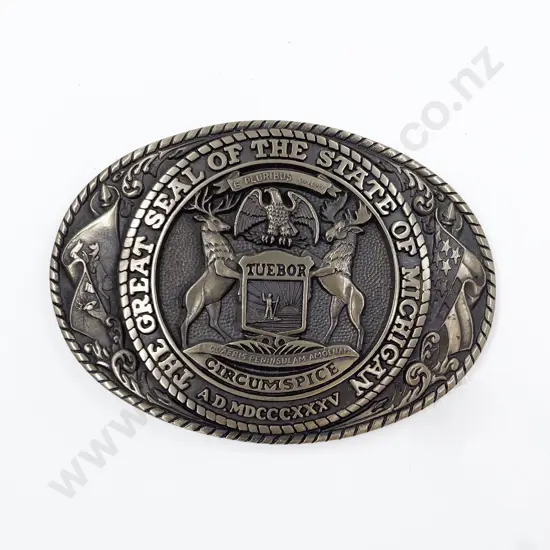 Modern Tony Lama State Series Solid Brass Michigan Belt Buckle
