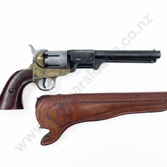Spanish Made Repro Confederate Cap & Ball Six Shooter with Customised Grips in Handcrafted Customised U.S. Holster
