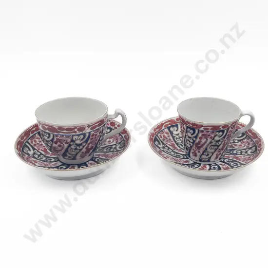 Two Early Worcester Unmarked Queen Charlotte Pattern Cups and Saucers