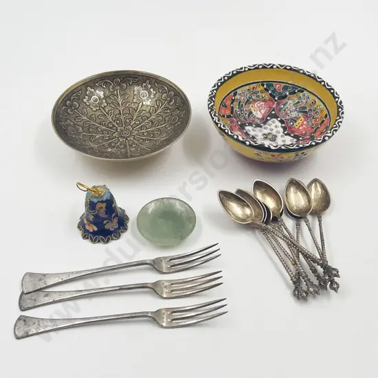Nine Silver Teaspoons Together with Small Bowl and Assorted