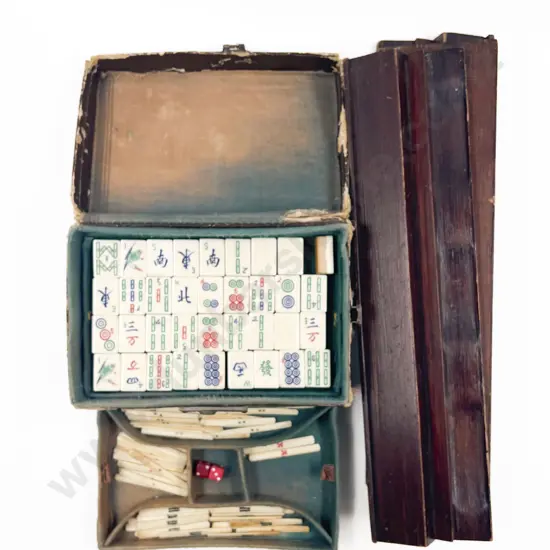 Vintage Cased Mahjong Set with Counter Holders