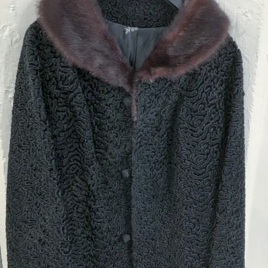 Vintage Astrakhan Coat with Mink Fur Collar