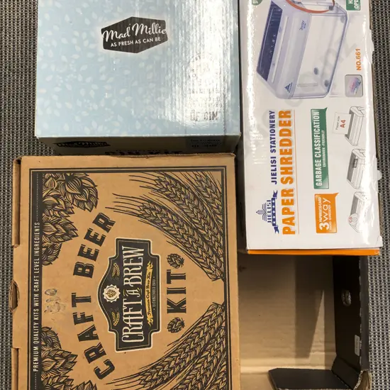 Boxed Craft Beer Kit Together with Boxed Gin Kit and Boxed Paper Shredder