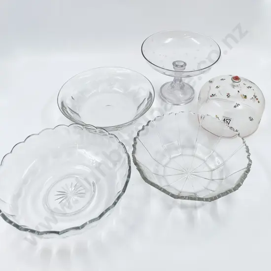 Three Glass Bowls Together with Comport and Glass Cover