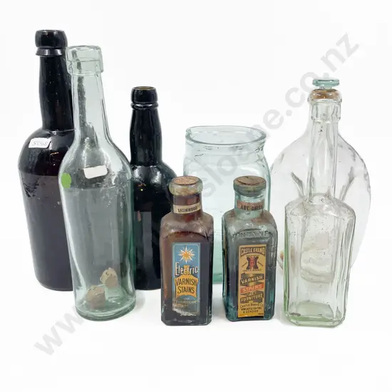 Box of Assorted Vintage Glass Bottles etc