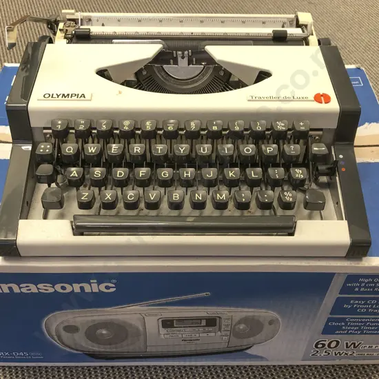 Vintage Typewriter in Case Together with Boxed Panasonic Stereo