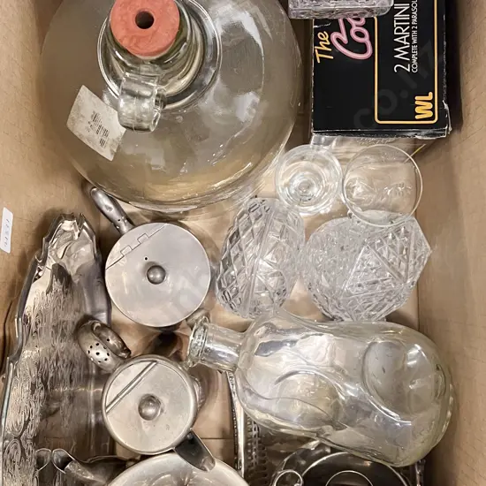 Box of Assorted Including S/P Crystal and Boxed Glassware