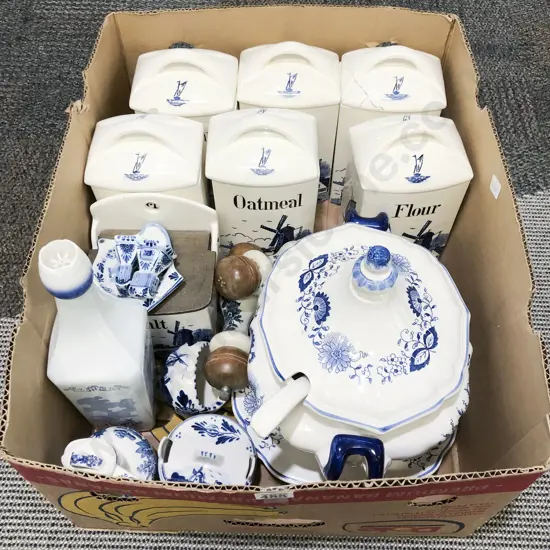 Large Quantity of Assorted Blue and White Including Storage Vase and Tureen