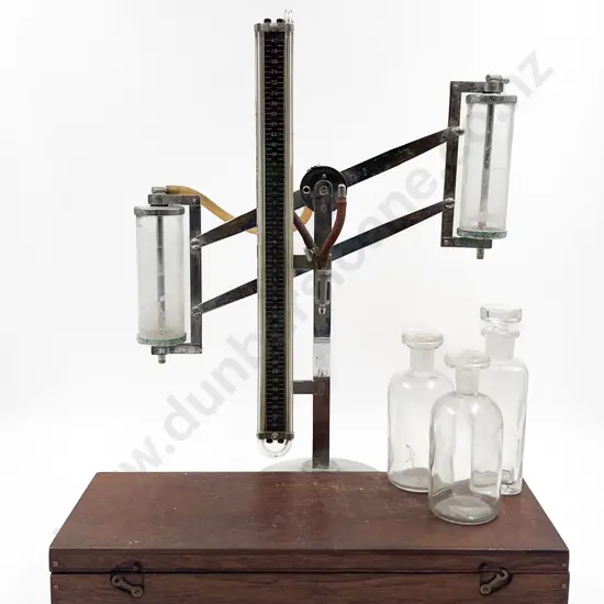 Vintage Blood Pleasure Machine Together with Three Glass Chemist Bottles and Boxed Sigmoidoscopes