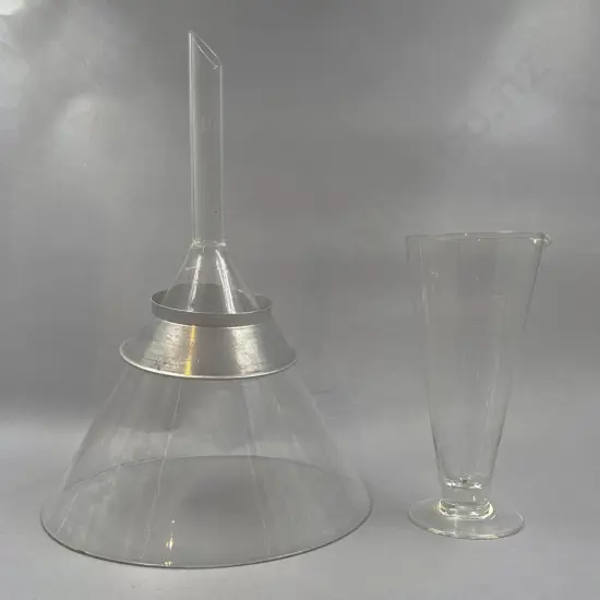 Large Glass Funnel and Measuring Beaker