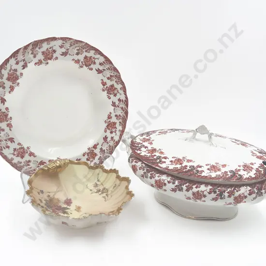 Fancy China Tureen and Bowl Together with Royal Worcester Shell Form Dish (Faults)