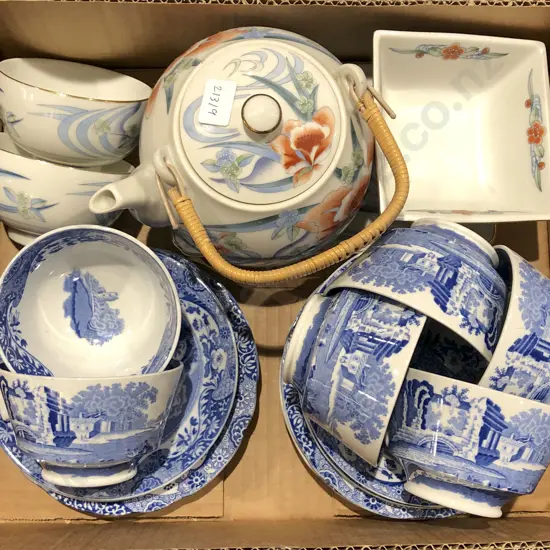 Box of Assorted Fancy China Including Blue and White