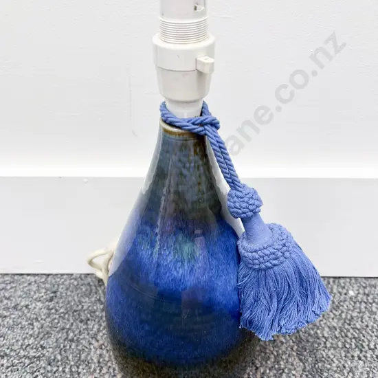 Heavy Blue Glazed Pottery Table Lamp