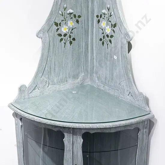 Distressed and Hand Painted Corner Cabinet