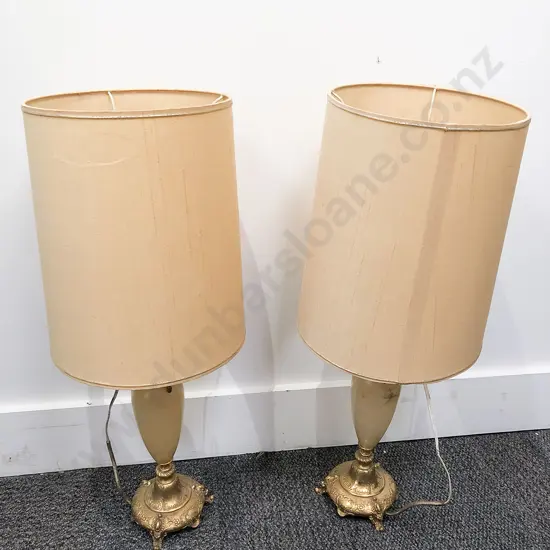 Pair of Yellow Onyx and Brass Table Lamps