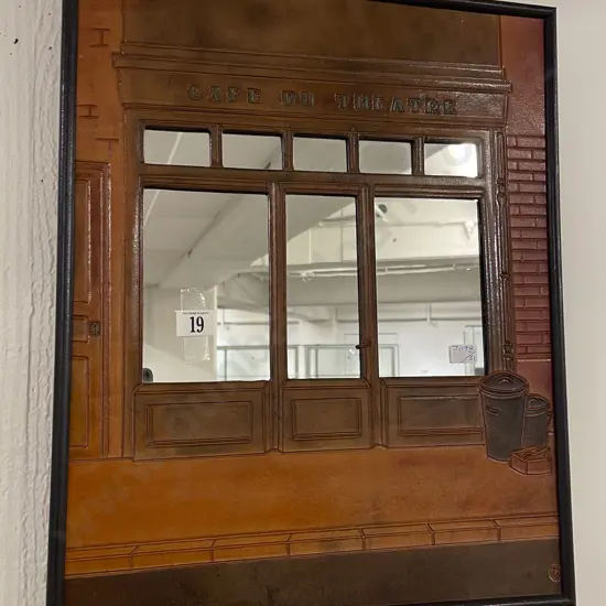 Le Café du Théâtre - Decorative Tooled Leather Framed Mirror