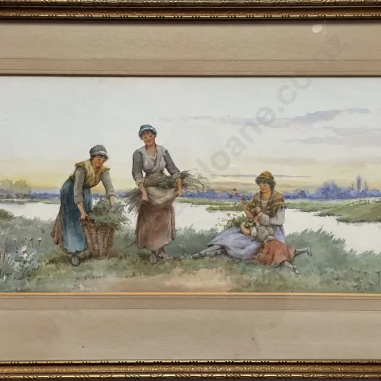 M Poisson - Edwardian River Landscape With Figures