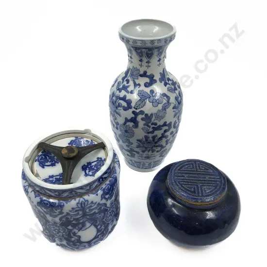 Blue and White Vase Tobacco Jar and Ginger Jar