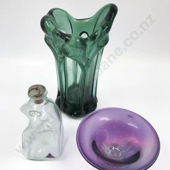 Hoglund Dish with Condiment Bottle and Green Glass Vase