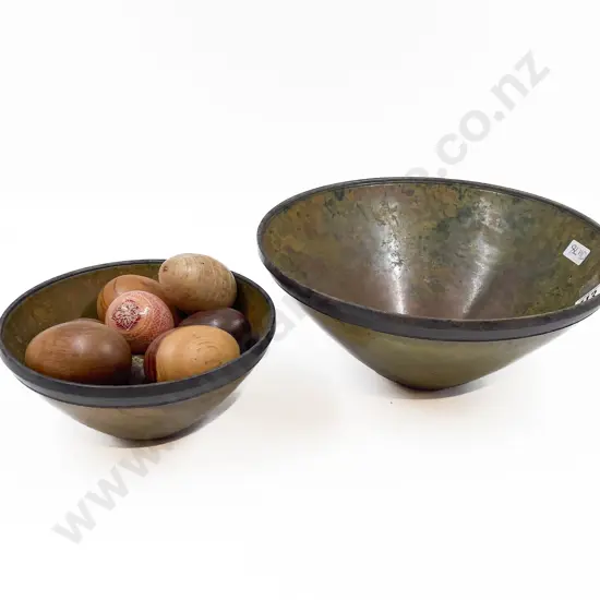 Graduated NZ Pottery Bowls with Wooden and Agate Eggs