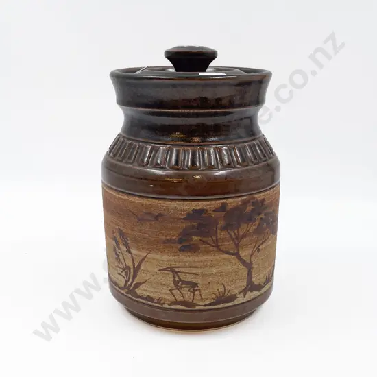 NZ Pottery Pictorial Lidded Jar