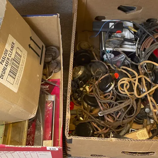Two Boxes of Assorted including Vintage Electronics and Door Fittings